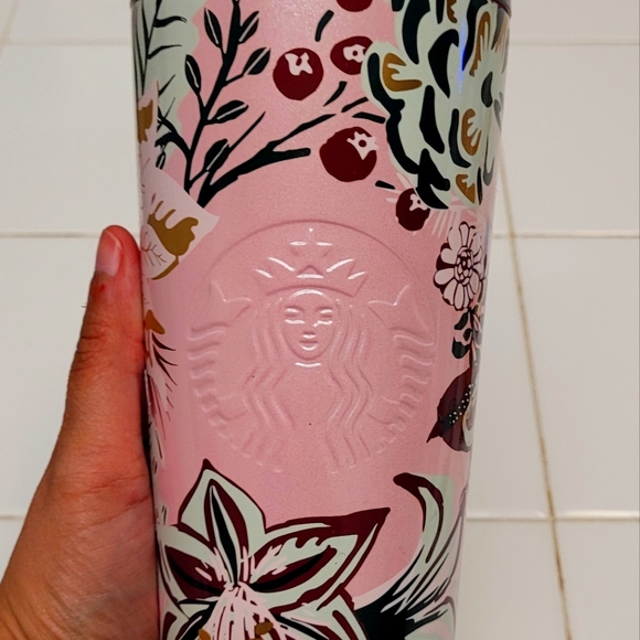 Starbucks 2022 Holiday Winter Pink Enchanted Forest Floral Stainless Tumbler
